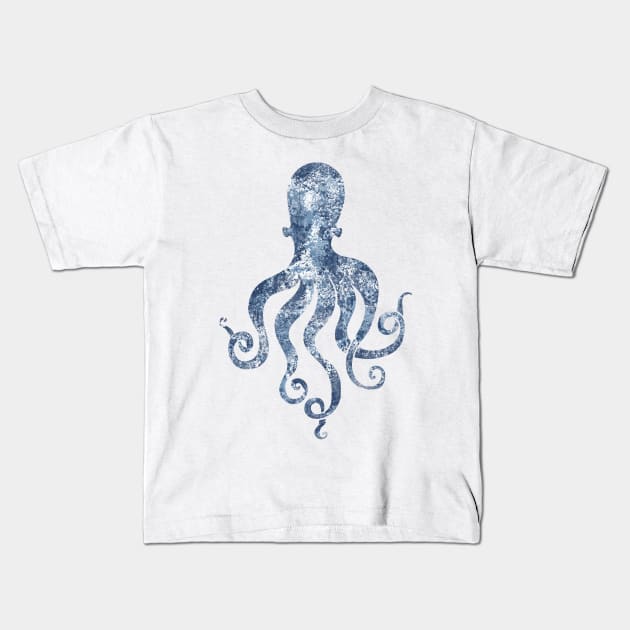 Sponge painted Indigo blue Octopus Kids T-Shirt by LittleBean